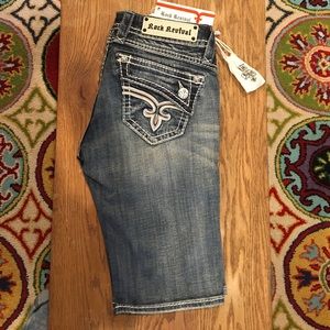 Rock Revival Women's Blue Denim Jean Shorts with White Stitching NWT